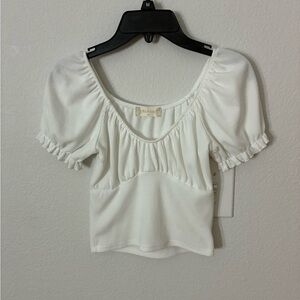 Altar’d State White Puff Sleeve Ruched Ribbed Crop Top XS Cottagecore